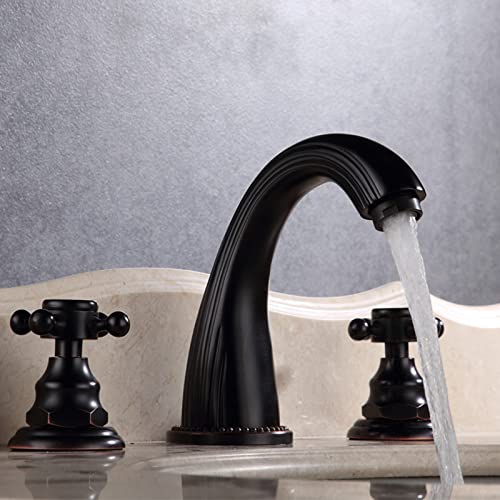 Mélangeur lavabo salle de bain double commande en laiton antique rustique - 2