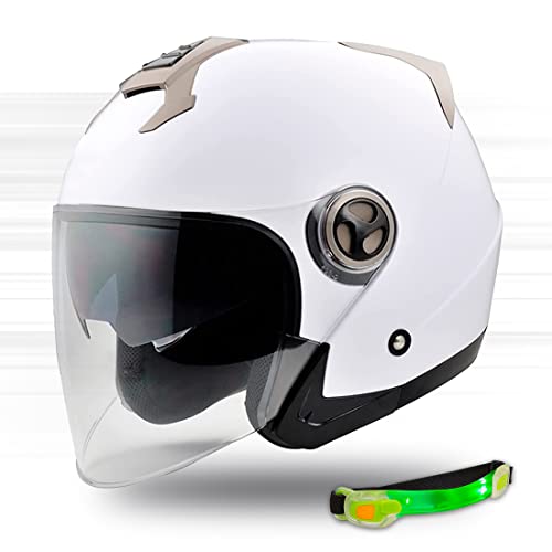 Nat Hut - Casque Moto Jet Double Visière | Casque Scooter homologué | Casque Moto pour Homme et Femme | Approuvé | Blanc Mat… (L 58-60 cm)