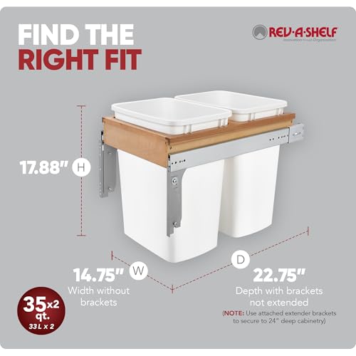 Bote de basura extraíble doble 35 Qt blanco para cocina miniatura 3