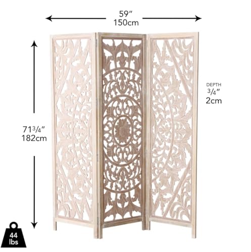 Image of Wooden Room Partition Screens for Bedroom,Living Room, Privacy Divider, Freestanding Folding Panels for Changing Room 6 feet 3 PNL Each panl Size 72 x 20 in (White Wash)