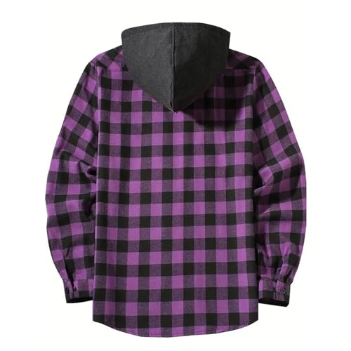 Men's Flannel Shirt Hoodie Long Sleeve Sweatshirts Loose Fit Casual Button Down Plaid Shirts with Flat Pocket4