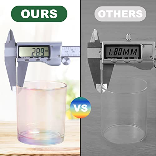 Image of CONNOO 12 Pack 10 OZ Iridescent Glass Candle Jars | Airtight Bamboo Lids Nice Sticky Warning Labels for Candle Making Empty Container Bulk - Dishwasher Safe