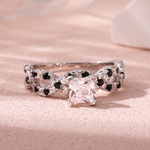 Jeulia Women 2.5 Carat Princess Cut Wedding Band Rings Engagement 925 Sterling Silver Twisted Eternity Birthstone Rings Anniversary Promise with Jewelry Gift Box4