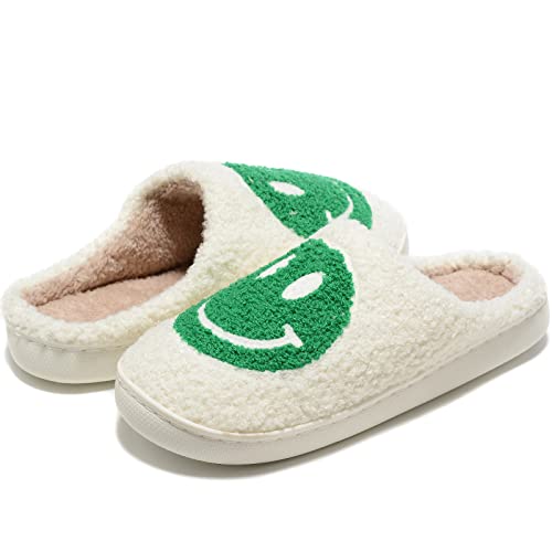 Image of Retro Fuzzy Face Slippers for Women Men, Retro Soft Fluffy Warm Home Non-Slip Couple Style Casual Smile Face Slippers Indoor Outdoor Anti-Skid Warm Cozy Foam Slide Fuzzy Slides with Soft Memory Foam Shoes