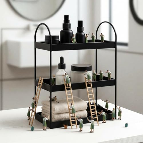 Image of Amazon Brand - Umi 3 Tier Curved Metal Vanity Organizer - 45cm Tall Countertop Storage Rack for Bathroom, Dressing Table & Desk | Powder Coated Rust-Resist Iron (Black)
