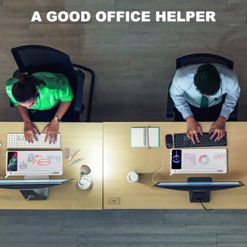 Image of Small Glass Desktop Whiteboard Dry-Erase-Board - Computer Keyboard Stand with Wireless Charger White Board Surface Pad with Drawer, Desk Organizers with Accessories for Office, Home, School Supplies