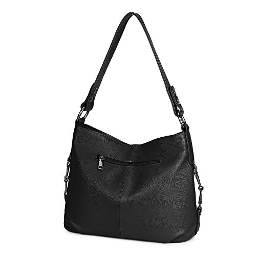 Image of YALUXE Women's Real Leather Shoulder Bags Hobo Handbag Purse Crossbody Bag | Soft Genuine Leather, Convertible, Cross-body Bag, Multiple Pockets, Large Capacity, Medium Size
