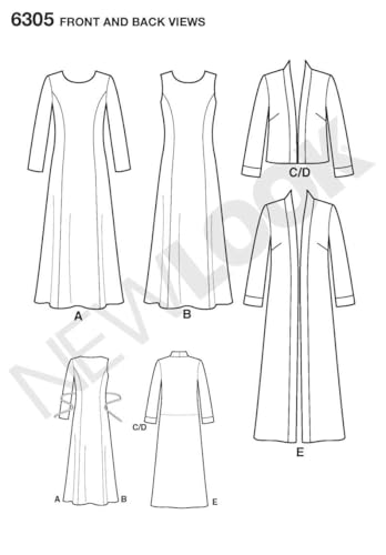 New Look A 10-12-14-16-18-20-22 Sewing Pattern 6305 Misses Dresses, white