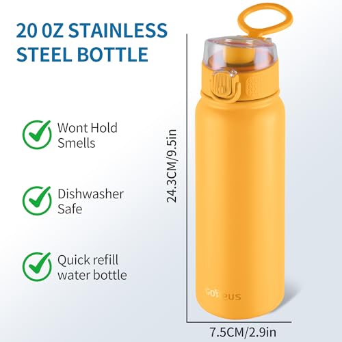 Image of GOPPUS 20 Oz Insulated Stainless Steel Water Bottle BPA-Free Sports Water Bottle, Great for Travel, with Chug Lid - Leak & Sweat Proof with Anti-Dust Lid(orange)