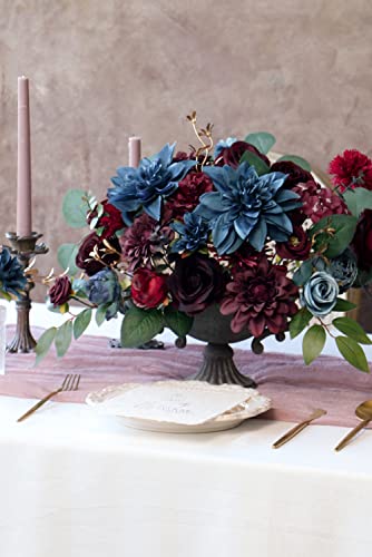 Udoula Burgundy Artificial Flowers Combo Pack, Faux Navy Blue Flowers Wedding Combo For Diy Wedding Bouquets Combo Arrangements Party Bridal Baby Shower Centerpieces #TOP7