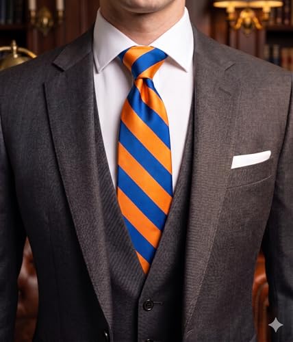 Image of NYFASHION101 Men's Classic Striped Necktie - Premium Woven Two-Tone Tie for Weddings, Graduation, Business & School Colors