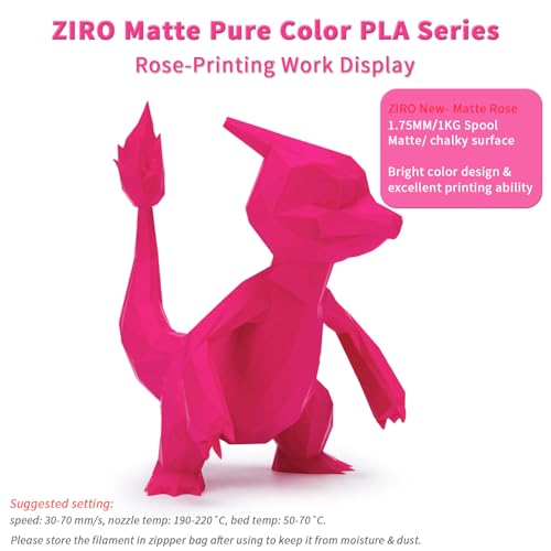 Image of ZIRO Matte PLA Filament 1kg, No-Shine High Toughness Material, Rose | Fit for Most FDM 3D Printer, 1.75mm 1KG Spool, Dimensional Accuracy + /-0.03mm, Colorful PLA FilamenT