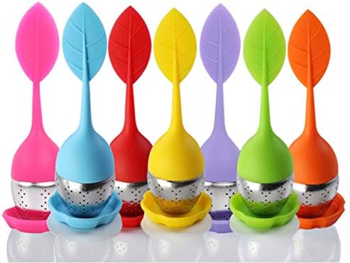 Bekith Tea Infuser - Set of 7 Silicone Handle Stainless Steel Strainer Drip Tray Included - Loose Tea Steeper - Best Tea Infuser for Loose Leaf or Herbal Tea