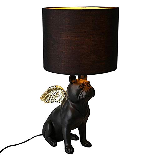 French Bulldog Dog Lamp with wings, black resin. Height 55 centimeters - Diameter 26 centimeters