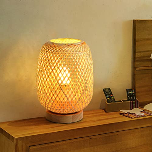 GUANSHAN Bambou Tissage Lanterne Lampe De Table Lampe De Chevet Style Japonais Veilleuse Décorative Lampe De Table Éclairage Bambou Tissage Bureau Abat-Jour pour Chambre, STYLE 1 Cover