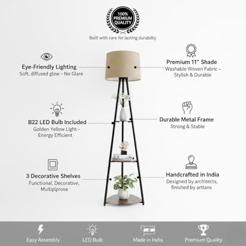 Image of Metal Floor Lamp with Shelves Stylish Standing Lamp for Living Room Decoration Bedroom Bedside Corner Stand Aesthetic Home Decor(1)