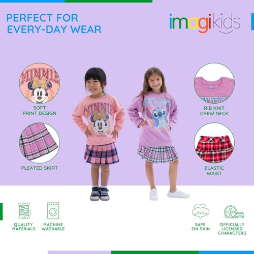 Image of Disney Girls' 2-Piece Fleece Sweatshirt and Pleated Skirt Set Toddler to Big Kid