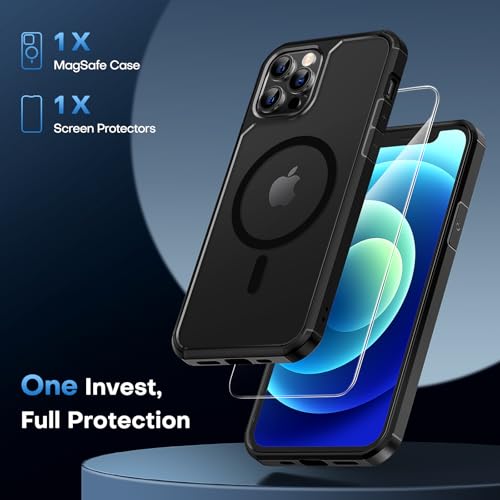 Image of TAURI for iPhone 12 Pro Max Case, Compatible with MagSafe, Black | with Screen Protector, Not-Yellowing Military-Grade Protection, Shockproof Slim Magnetic Case for iPhone 12 ProMax