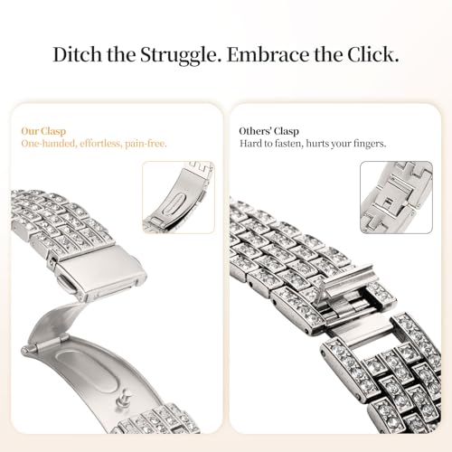Image of wutwuk Diamond Band with Bling Case Compatible with Apple Watch Bands for Women 42mm, Sparkly Metal Strap with Crystal Protective Bumper for iWatch Series 11 10, Starlight