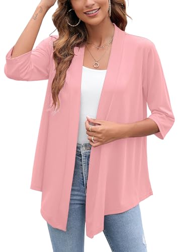Image of Heymoments Women's Lightweight Open Front Cardigans 3 /4 Sleeve Casual Soft Drape Fall Cardigan S-2XL