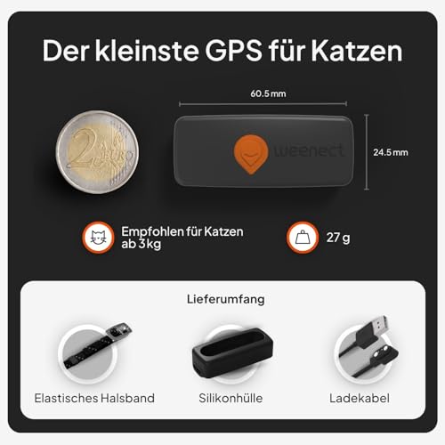 Weenect XS für Katzen - NEU Mini GPS-Tracker für Katzen | GPS-Tracking in Echtzeit | Ohne Distanzlimit | Kleinstes Modell auf dem Markt | Halsband inkludiert | Abonnement