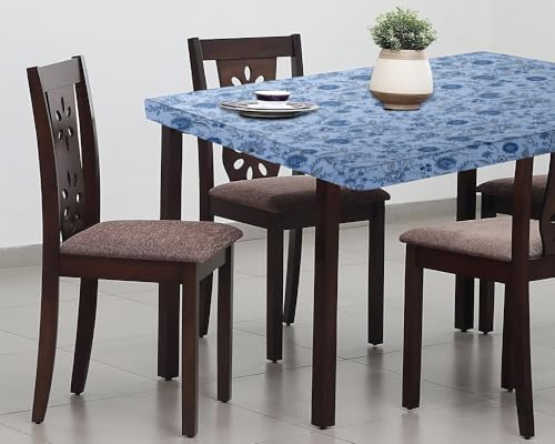 Image of The Furnishing Tree Elastic Cotton Square Dining Table Cover 44x44 in Inches Floral Navy Blue