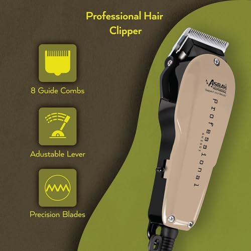 Image of ASBAH Professional Clipper | Corded Trimmer With 8 Guide Comb| One Year Warranty, Lifetime Repair & Services, Unisex, Multicolour