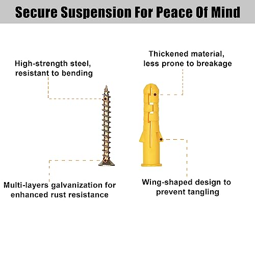 KURUI Drywall Anchors and Screws Assortment Kit 270PCS, 135 Plastic Dry Wall Expansion Anchors and 135 Philips Flat Head Wood Screws, 5 Sizes Wall Hanging Kit for Art Decor, Replaces Picture Nails