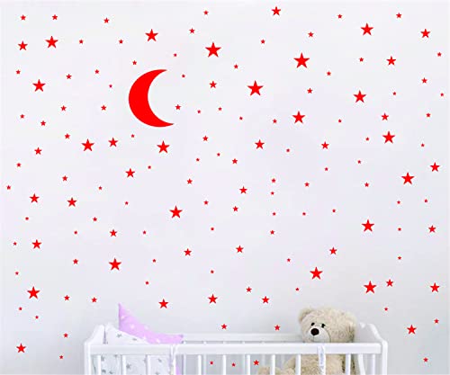 Moon and Stars Wall Decal Vinyl Sticker for Kids Boy Girls Baby Room Decoration Good Night Nursery Wall Decor Home House Bedroom Design YMX16 (Red)