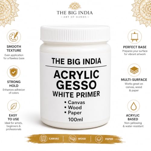 Image of Acrylic Gesso White Primer | Art & Craft Surface Sealer for Canvas, Wood, Paper, MDF & More | Smooth Matte Finish | 100ml (Pure for Sure)