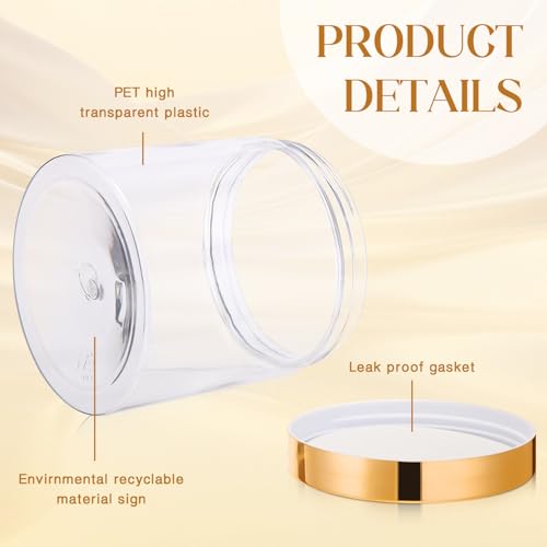 Image of Patelai 4 Pcs Plastic Jars Wide Mouth with Lids,16 Ounce,Gold