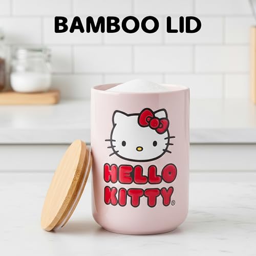 Silver Buffalo Sanrio Hello Kitty Wax Resist Ceramic Cookie Snack Jar Container with Airtight Bamboo Lid, Pink (Small)