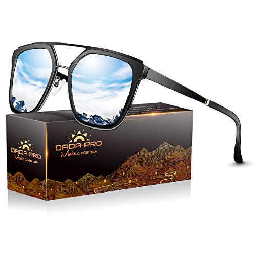 DADA-PRO Sonnenbrille Herren Rechteckig Polarisiert Verspiegelt eckige Retro Fahren Fahrerbrille UV400 Schutz für Autofahren Reisen Golf und Freizeit(Silber)
