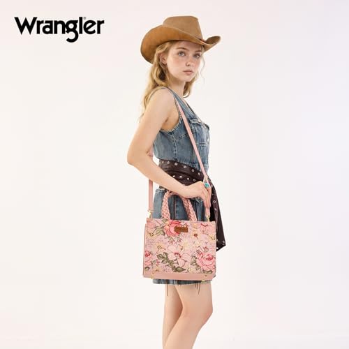 Image of Montana West Wrangler Tote Bag for Women, Floral Print Braided Tote Purse,Western Tote Handbag with Adjustable Shoulder Strap