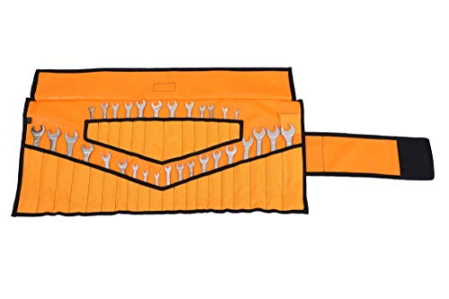 32 Pocket Wrench & Tool Roll Up Pouch Organizer Bag Handmade Waterproof Pvc Laminated Ballistic Polyester Canvas For Craftsman Gear Drive Users Ready Portable Storage Round Easy Grip | Orange #TOP3