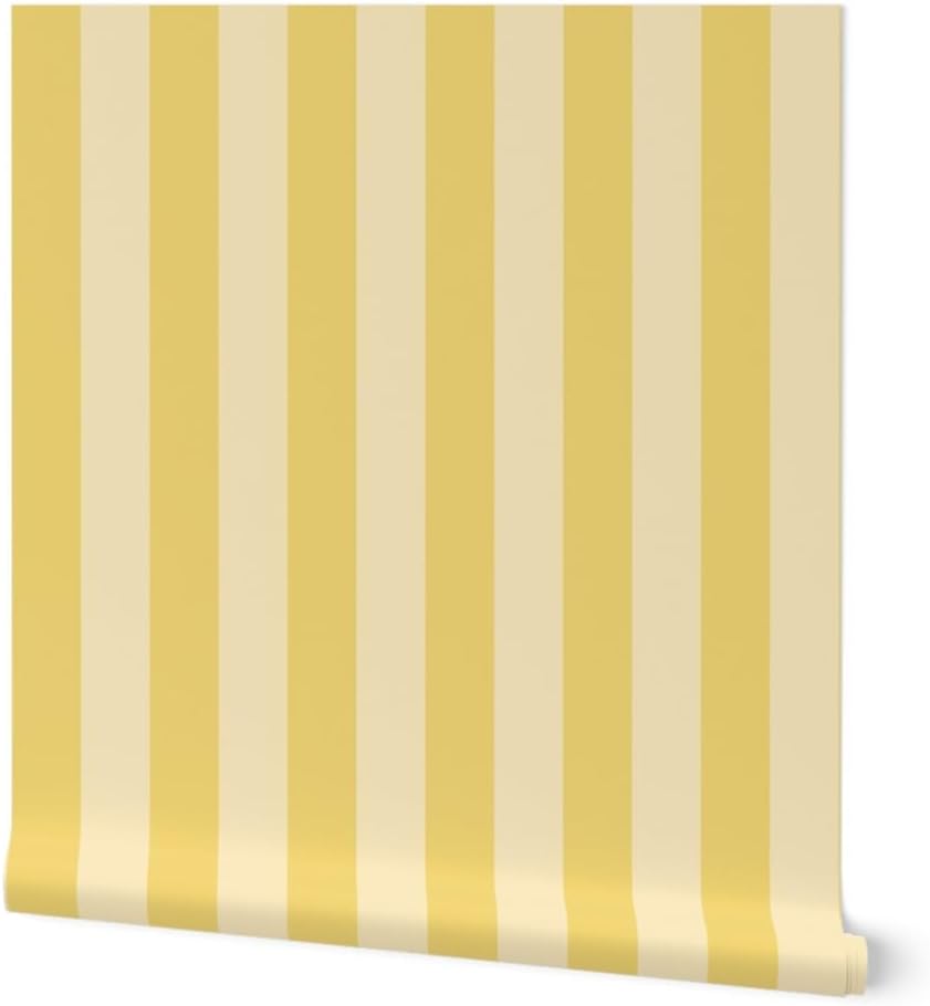Peel & Stick Wallpaper 9ft x 2ft - Yellow Stripes,Vertical,Wide,Stripe,Pastel,Bright,Bold,Dramatic Custom Removable Wallpaper by Spoonflower