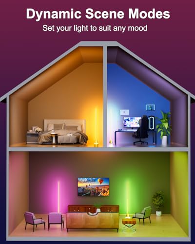 Image of Keepsmile Smart RGB LED Corner Floor Lamp,172 LEDs Bright Standing Lamps for Living Room with APP and Remote,Modern Floor Lamp with Music Sync and 16 Million Colors, Ambient Lighting for Bedroom Gold
