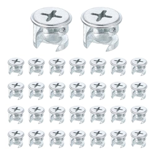 sourcing map Furniture Cam Lock Fasteners 12 x 10mm, 30Pcs Cam Lock Nut Connectors Fittings, Joint Connector Locking Nuts for Cabinet, Drawer, Wardrobe, Panel Connecting, White
