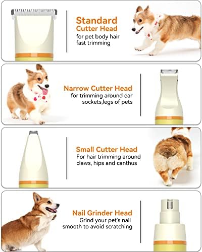 Unibono Dog Grooming Clipper Kit, Rechargeable Pet Clipper for Dogs & Cats, Strong but Quiet for Paws, Eyes, Ears, Face with Grooming Scissors Comb, Yellow
