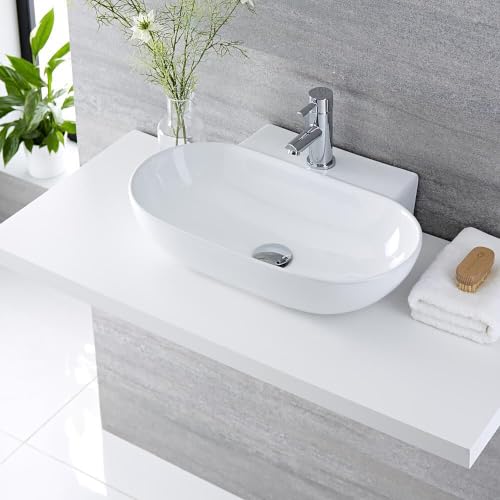 Image of Wall Mounted Wash Basin for Bathroom | Wall Hung Large Wash Basin /Ceramic Wash Basin /Vessel Sink (22.4 x 16 x 5.1 Inch, Orbit-7010)