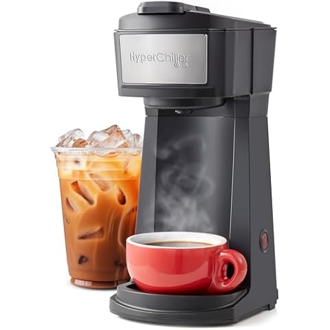 HyperChiller EHC210N Iced/Hot Coffee Maker, K-Cup or Coffee Grounds, 8, 10 or 12oz Pours, Removable K-Cup Holder and Reusable Mesh Filter, Drip tray, Black/Stainless-Steel Cover