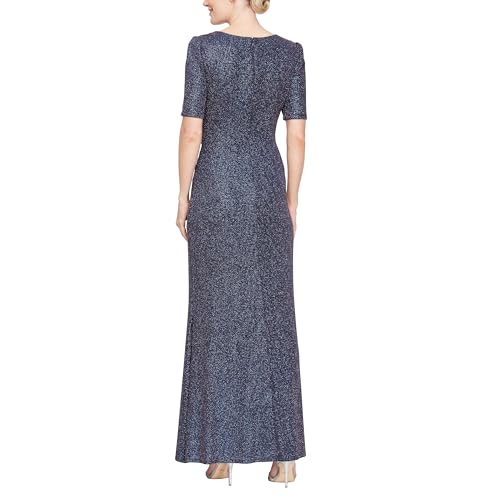 Image of Alex Evenings Womens Long 3 /4 Sleeve Formal Event Dress with Cinched Tie Waist (Petite and Regular Sizes)