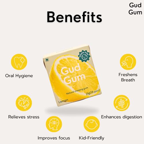Image of Gud Gum- Natural, Plastic Free Chewing Gum- Pack of 2- No added artificial colours, flavours & sweeteners (Lemon)
