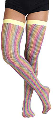 Image of ToBeInStyle Women's Rainbow Bright Multicolor Nylon Thigh High Stockings