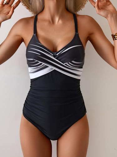 Image of B2prity Women's One Piece Swimsuit Tummy Control Front Cross Bathing Suit