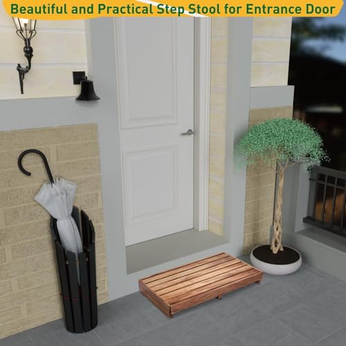 Image of Wooden Step Platform 3.8 inch Height, Outdoor Steps with Non-Skip Pads for Seniors, Acacia Wood Step Stools for Adults, Stool for Bed (No Assembly Required)
