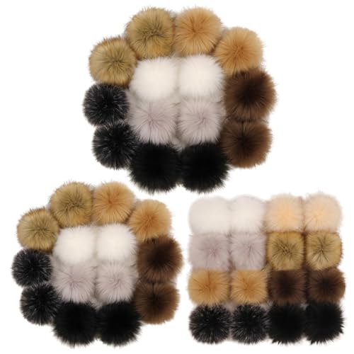 Lot de 14 pompons en fausse fourrure de 12cm avec bouton-pression