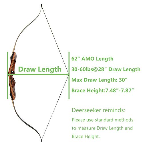 Deerseeker 62" Takedown Recurve Bow Archery For Hunting Targeting Shooting Adults & Youth Right And Left Handed Laminated Wooden Riser (Rh 60Lb) #TOP3