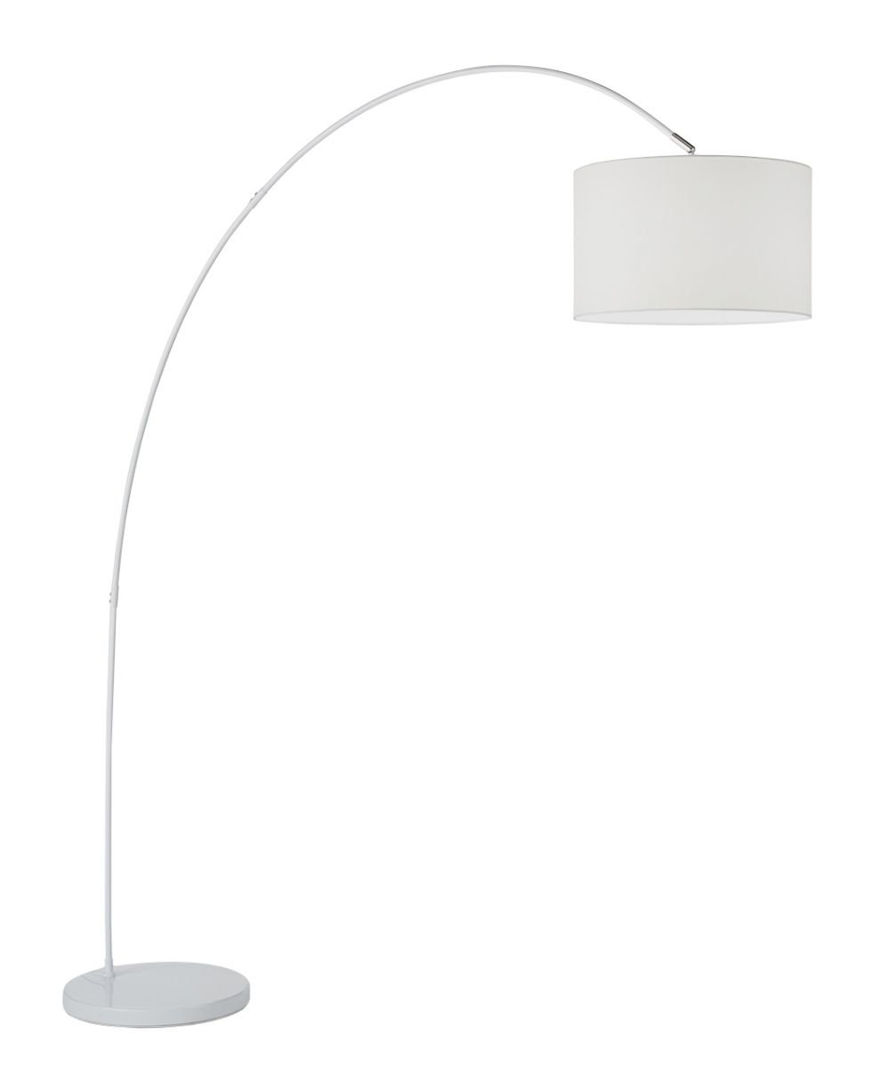 Lampada da terra ad arco modello 6304B Perenz Questa lampada da terra e realizzata con una montatura in metallo verniciato bianco e paralume in stoffa