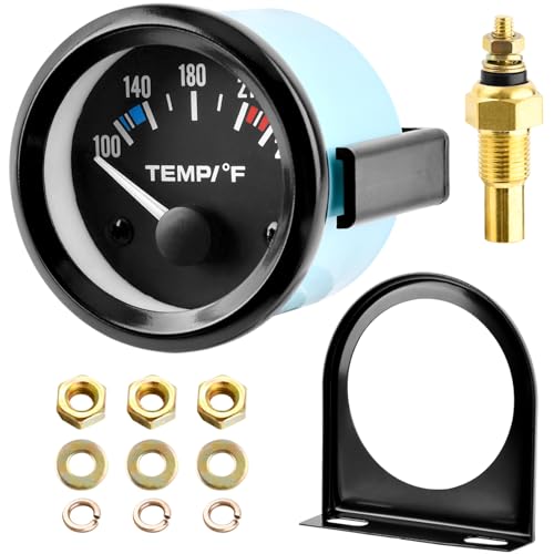 2\" 52mm Water Temp Gauge, 100-250℉ Water Temp Thermometer Meter Kit Car Accessories Car Water Temp Gauge Meter with LED Backlight for Marine Boat, Ship, Car, Truck, Vehicle, Automotive(Black) - Thumbnail 2